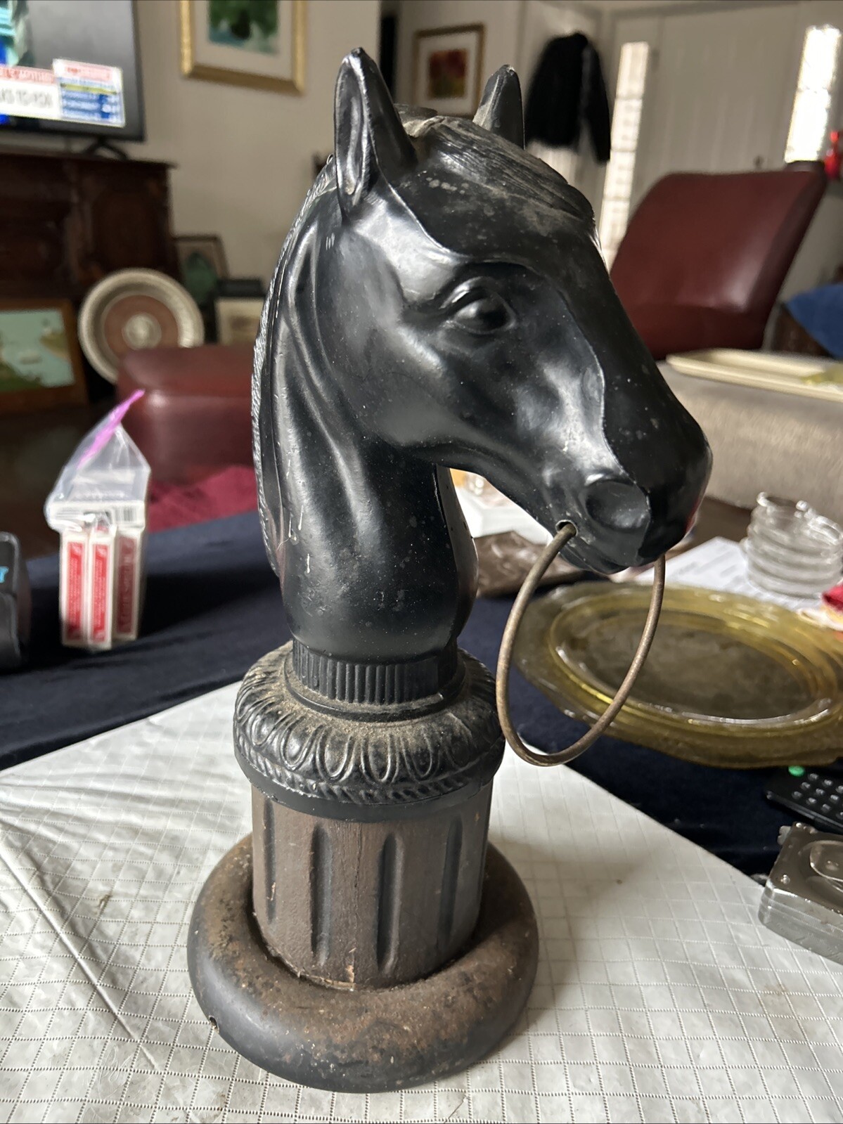 Cast Aluminum Black Victorian Style Hitching Post Horse Head Topper - Lamp?
