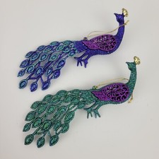 2 Kurt S Adler Glitter Peacock Ornaments Birds, 7.5" Holiday Christmas Set Lot