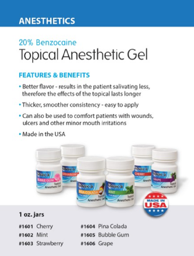 Dental Topical Anesthetic Gel 6 Flavors 1oz Jar (32gm) 20 Benzocaine Mark3 6/PK eBay