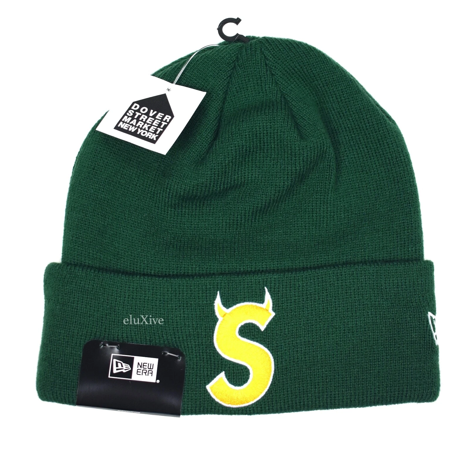 Neuf avec étiquettes chapeau beanie logo Supreme NY New Era Devil S vert foncé pour hommes FW22 AUTHENTIQUE