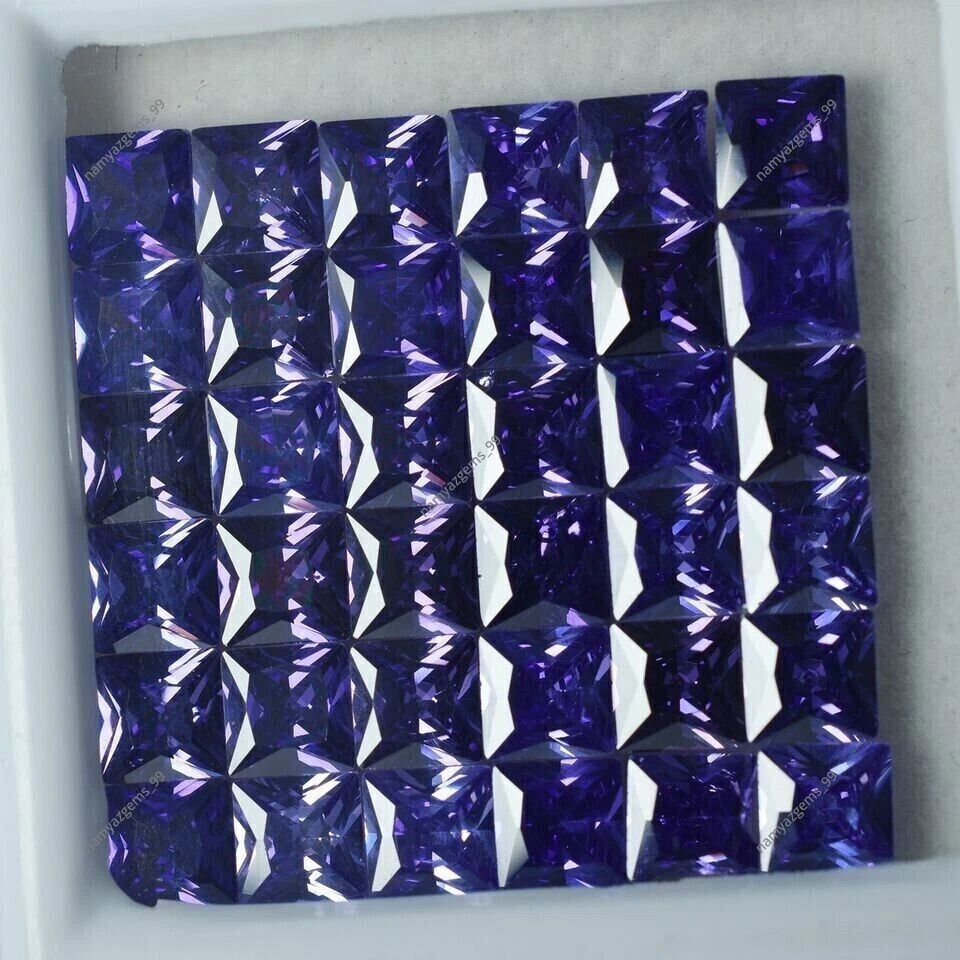 Lote de 50 piezas de piedras preciosas sueltas de corte cuadrado púrpura tanzanita natural certificadas 5x5 mm Foto 4 de 4