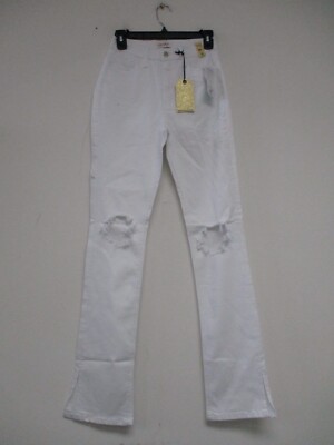 Vibrant MIU Women's Jean Size 5 White Distressed Straight Stretch 26x30 EP1957