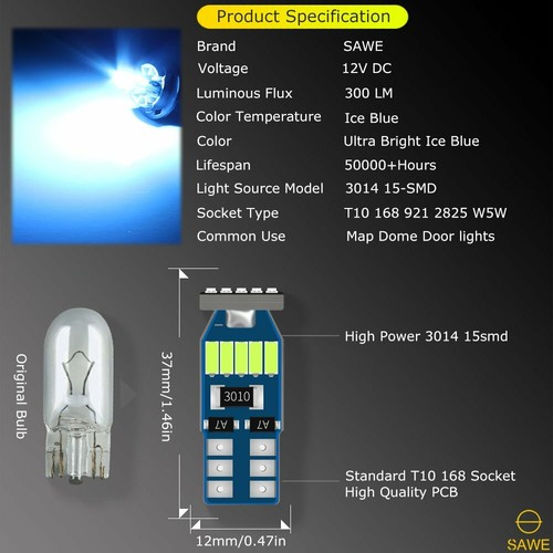 4 bombillas para casa rodante azul hielo 3014 15SMD LED mapa cúpula 168 194 T10 W5W 2821 921 - Imagen 3 de 6