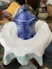 Royal Crown Staffordshire Biscuit Cracker Cookie JAR Ironstone FLOW BLUE England