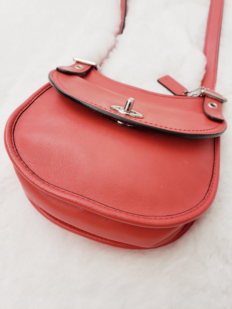 Coach The Legacy Mini Saddle Bag Coral Red Crossbody Silver