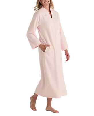 Miss Elaine Women's Zip-Front Long-Sleeve Fleece Robe, Peach, Medium