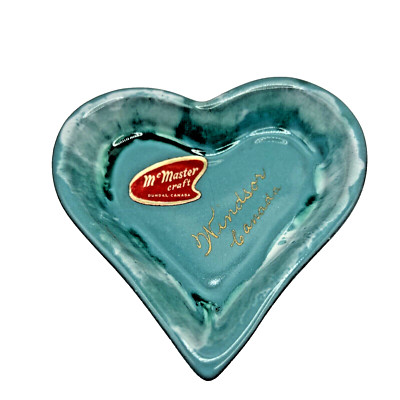 McMaster Craft Pottery Trinket Dish Heart Shaped Teal Canada 3.75''