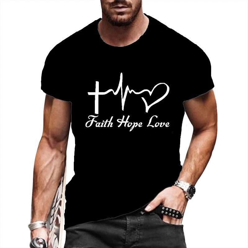 Camiseta Hombres Fe Esperanza Amor Cruz Corazón Gráfico Negro Casual Manga Corta
