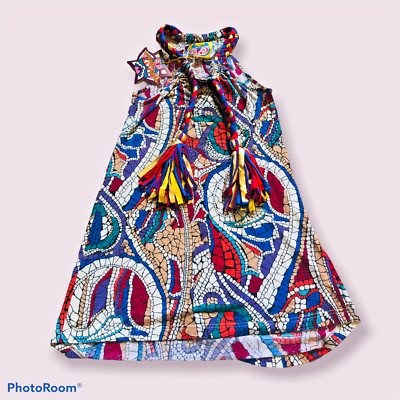 Irregular Choice Very Rare Vintage Tiki Tastic Mosaic Tassel Dress Size S Uk8/10