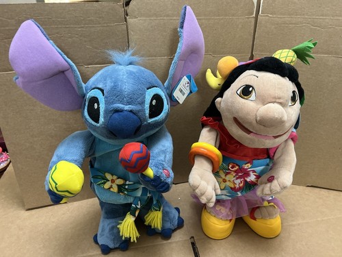 2 Disney Lilo & Stitch Hula Dancing Sing Music Animated Doll Plush RARE WORKS