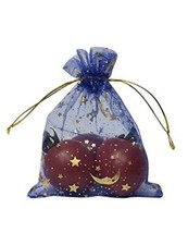 100Pcs Sheer Organza Drawstring Pouches Stars and Moon Wedding 3x4 inch Blue