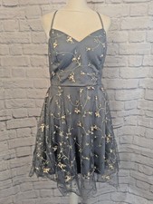 Fairy Core Short Embroidered Prom Dress applique corset back Size XL JUNIORS