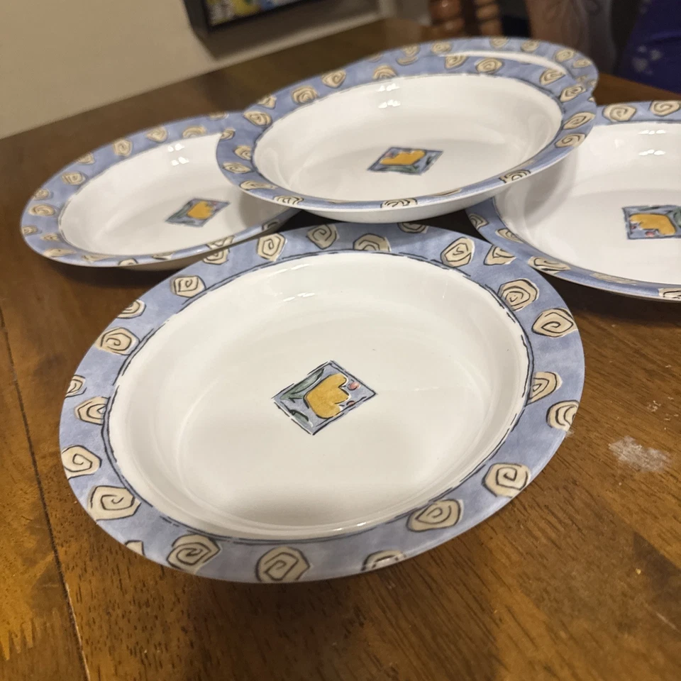 Lote 5 acuarelas Corelle Corning 8/5" con borde para sopa/pasta tazón azul borde floral Foto 4 de 4