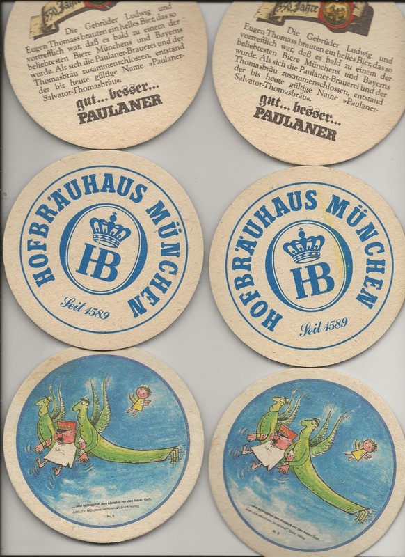 6 VINTAGE BEER COASTERS, HOFBRAUHAUS, PAULANER