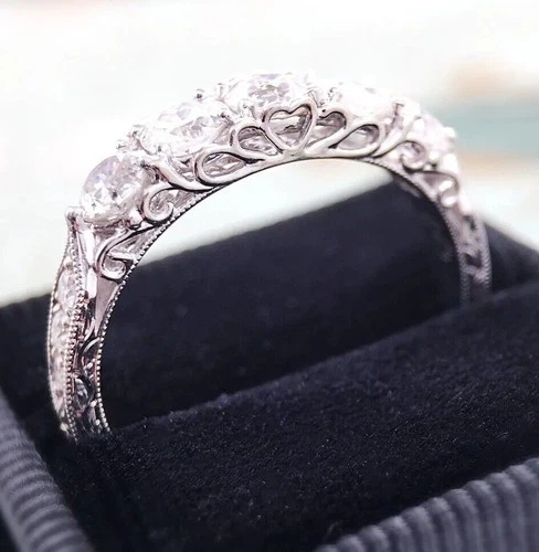 Art Deco Antique 3.10 Ct Round Cut White Diamond Vintage Ring 14K White Gold FN