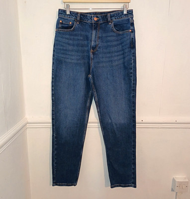 F&F Damen Jeans Blau Größe UK 14 Long Tall High Waist Cropped Leg 26 Tapered