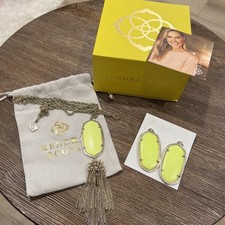 Lot Of Kendra Scott Neon Yellow And Gold - Danielle Earrings And Rayne Necklace