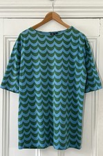 Marimekko X Uniqlo Womens Green Blue Waves Print Tunic T-Shirt Top S UK 10 EU 38