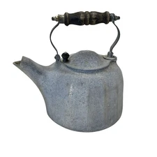 Vintage Rustic Galvanized Metal Kettle With Wooden Handle