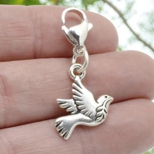 Silver Peace Dove Clip-On Charm Zipper Pull Purse Journal Christmas Gift