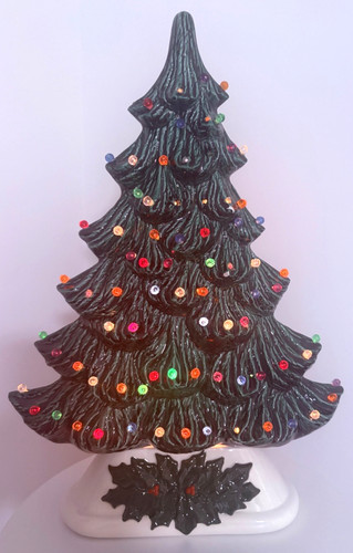 Vintage 16” Flat Back Mold Ceramic Light Up Christmas Tree