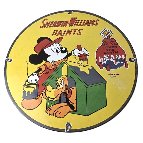 Vintage Sherwin Williams Sign - Paint Brush Painting Gas Pump Porcelain Sign