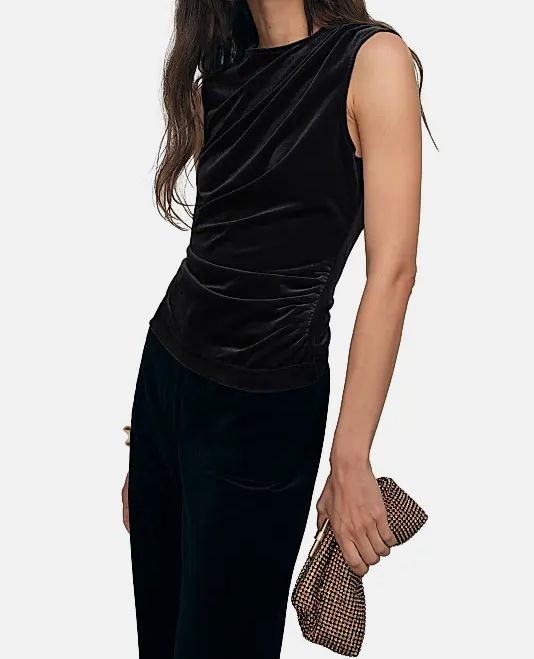Reiss Women's Black Scarlett Round Neck Sleeveless Draped Velvet Top Size M
