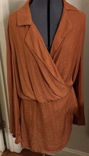 Free People Simone Button Wrap Mini Dress in Large Rust