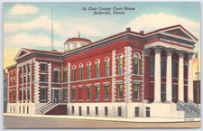 1935 Belleville, Illinois St. Clair County Court House Linen Postcard