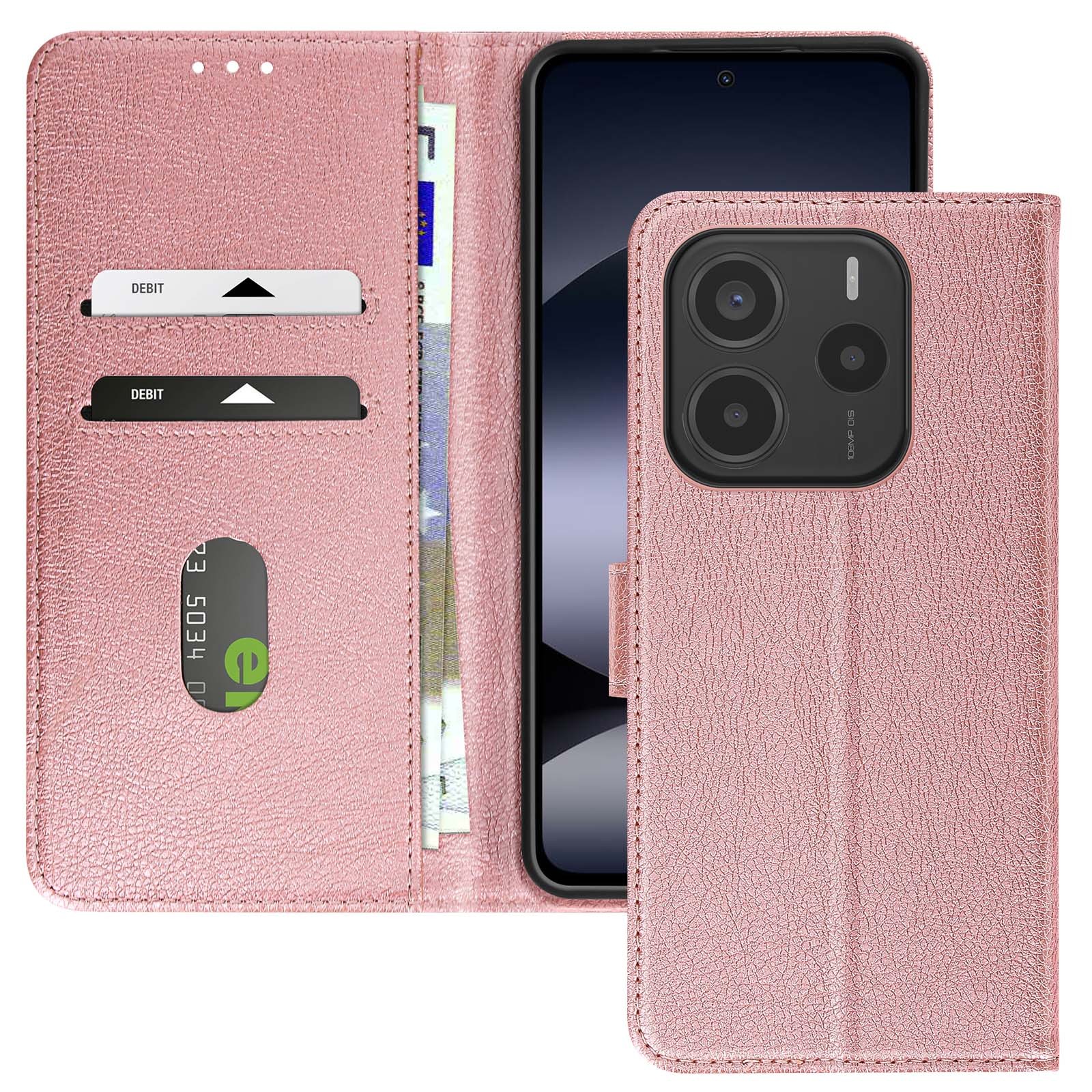 Étui Redmi Note 14 5G Avizar rose champagne avec fonction sur pied vidéo