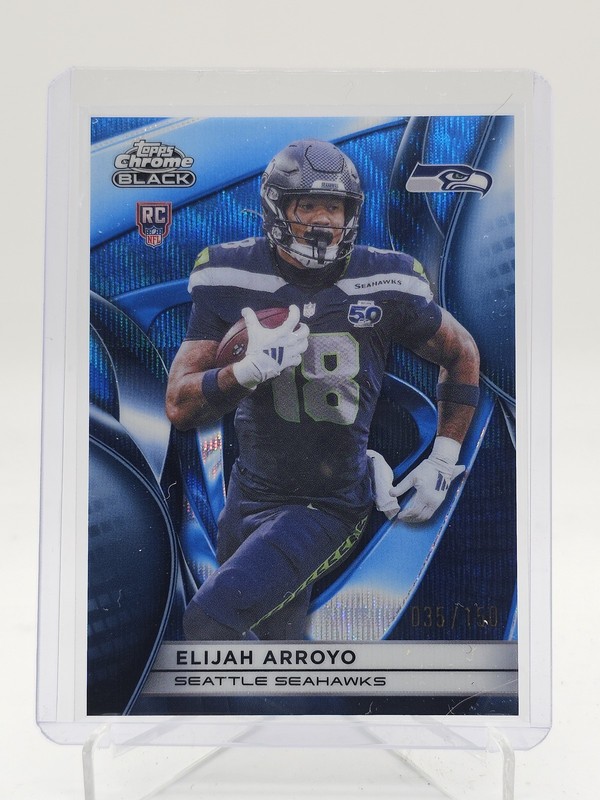 ELIJAH ARROYO 2025 TOPPS CHROME BLACK ROOKIE BLUE WAVE /150 #146 SEAHAWKS Q7485