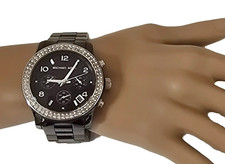 NEW MICHAEL KORS RUNWAY BLACK TONE,CERAMIC BLACK BAND,CRYSTALS,WATCH -MK5190