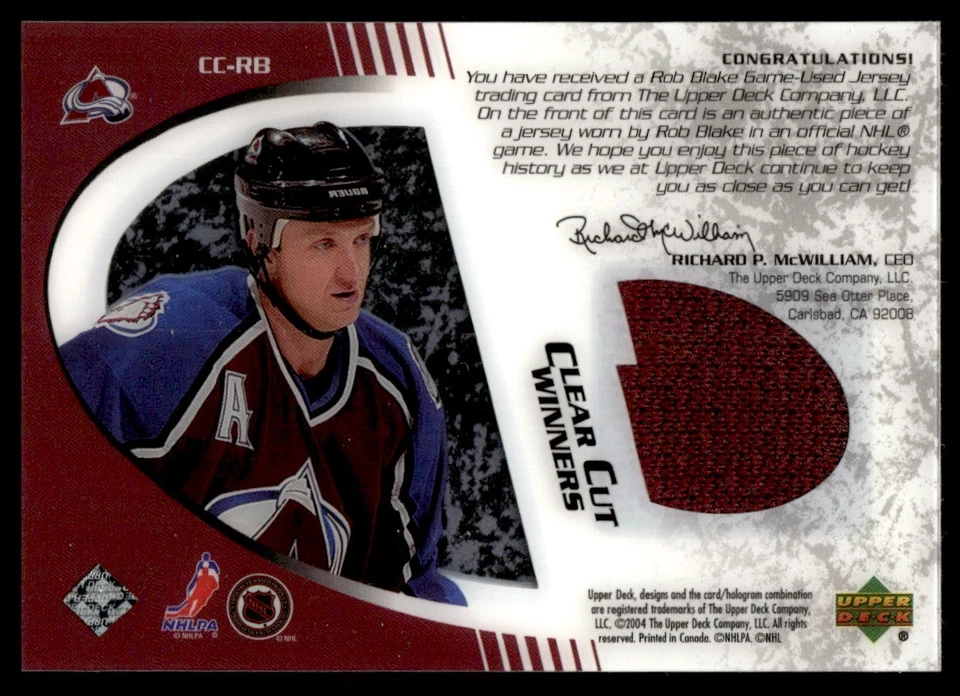 2003-04 Upper Deck Ice Clear Cut Winners Rob Blake Colorado Avalanche #CC-RB - Image 2 of 2