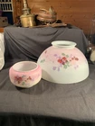 Victorian Floral Dome Milk Glass 14 inch Hanging Lamp Shade matching Fount Cover