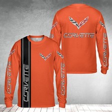 Custom Name Men's Corvette Logo C7 Racing Orange 3D Long Sleeve Shirt S-5XL
