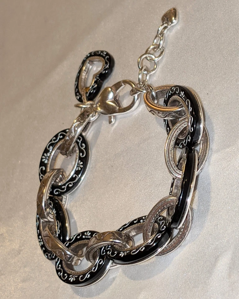 Pulsera Brighton Metro Reversible Corazón Colgante Plateado Negro Lucita Foto 3 de 4