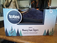 Totes Toasties Men's Memory Foam Slippers Blue Plaid Trim Md 8-9 NIB