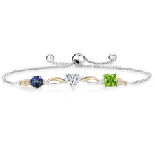 925 Silver and 10K Yellow Gold Blue Mystic Topaz Moissanite Peridot and Lab