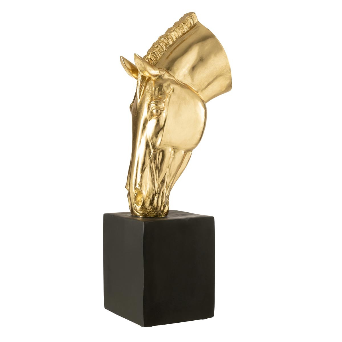 Grande sculpture équestre Hollywood dorée 95cm sur socle