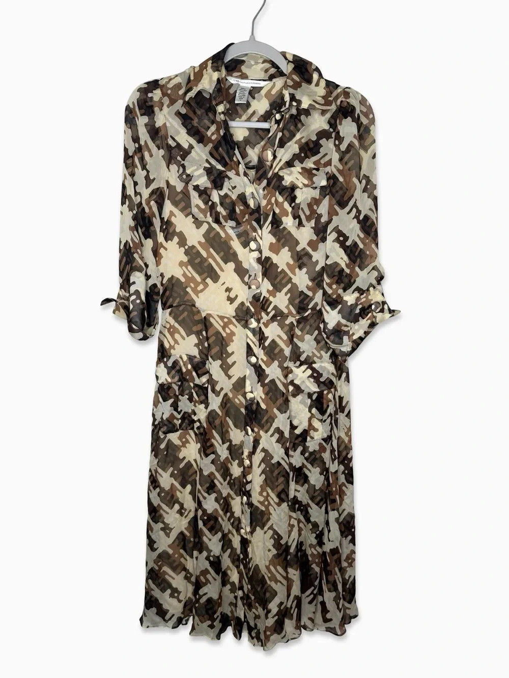 Diane Von Furstenberg Midi Dress Size 4 Silk Tan Brown GUC