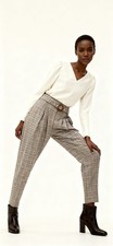 NWT Mango size 6 Pleated Pants High Rise Trousers Plaid Check Belted
