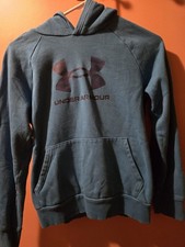 Under Armour Boys YLG Blue Fleece Pullover Hoodie Long Sleeve Logo Pockets