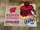 (VTG) MILLER LITE BEER WISCONSIN BADGERS FOOTBALL PLAYER TIN SIGN RARE GAME ROOM