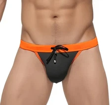 Slate Gray w/ Orange Trim Men's Swim Sport Briefs. Size X-Large 36" XL
