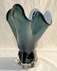 Vintage Hand Blown Fazzoletto Style Murano Vase Art Glass 9” Black and White