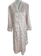 VTG Miss Elaine Satin Lace Nightgown Traditional Pink White Floral Cottagecore M