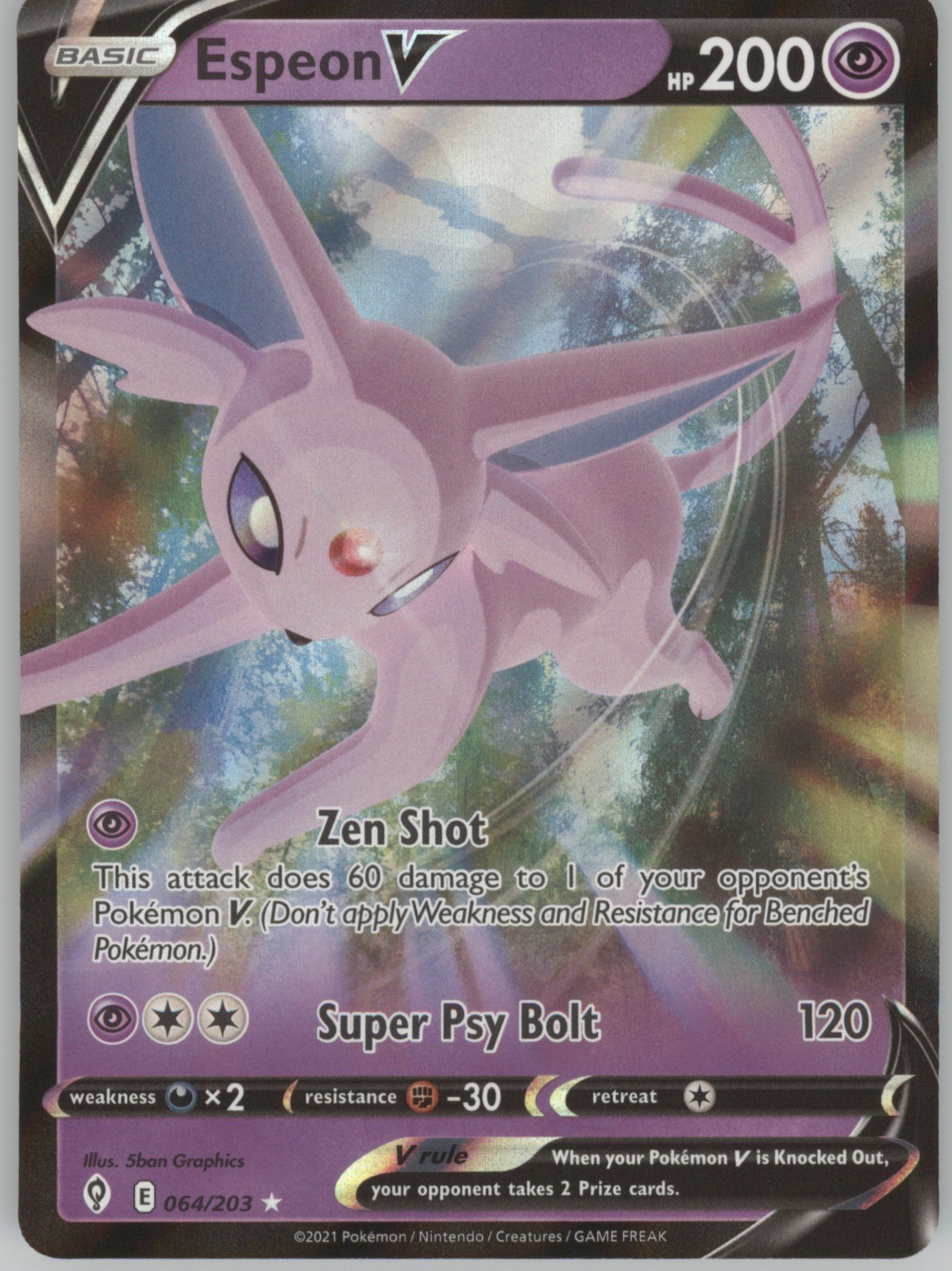 Espeon V Evolving Skies 2021 064/203 Holo V Rare Pokemon NM