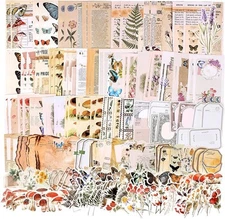 Draupnir 200pcs Vintage Junk Journal Supplies,Scrapbook 200pcs, Nature 