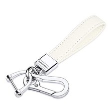 Genuine Leather Car Keychain,Universal Heavy Duty Metal Key Chain White