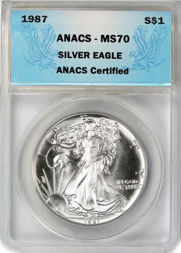 1987 $1 Silver American Eagle ANACS MS70 Brilliant Uncirculated Coin